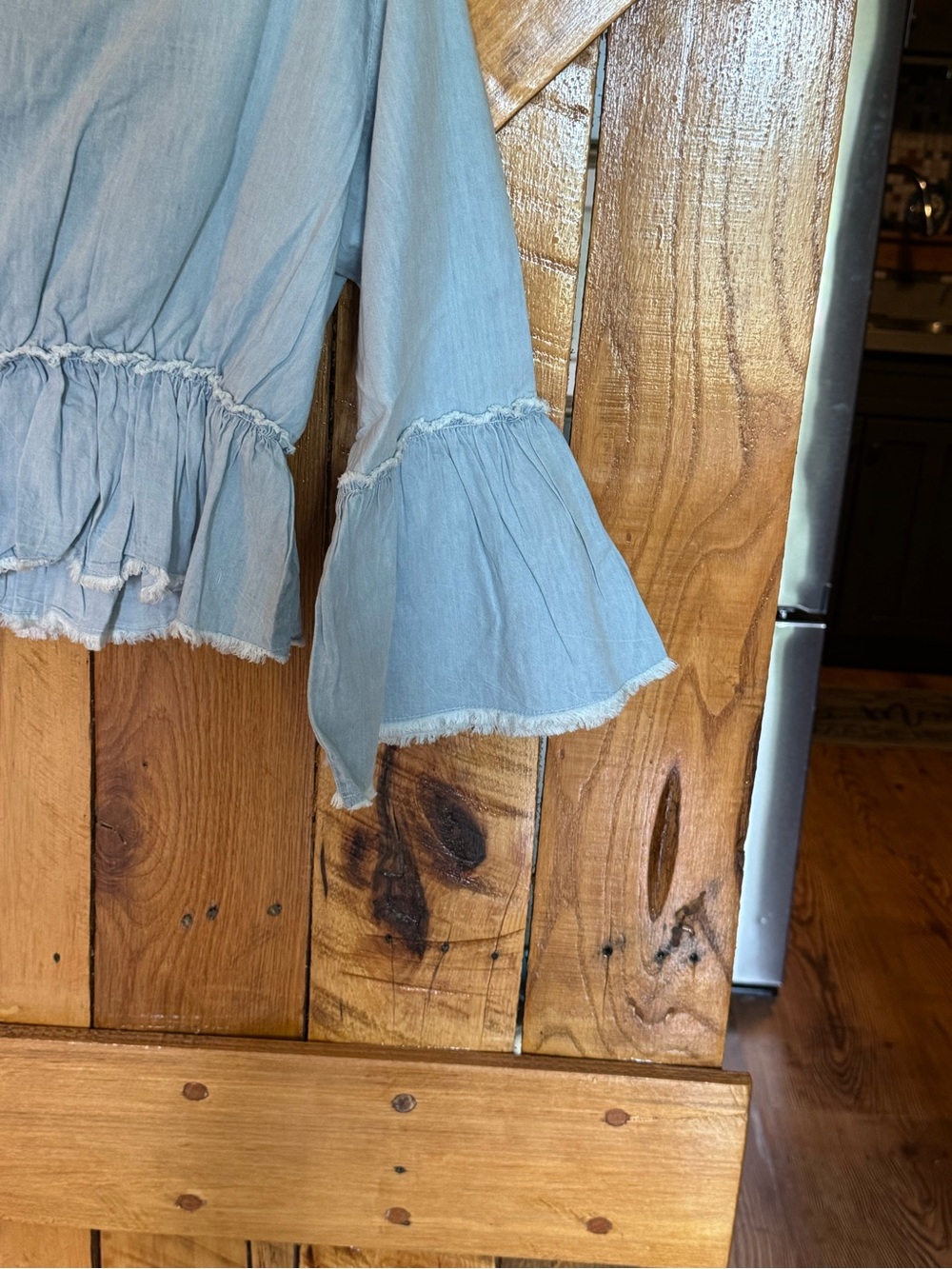 POL NWOT Light Blue Embroidered Peasant Top with Tassels - Size M - Picture 4 of 4